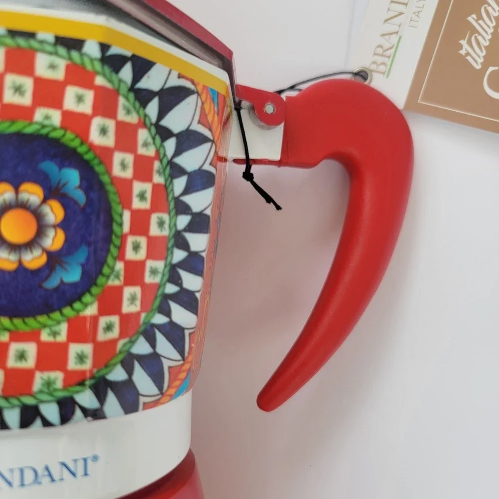 NEW Red‎ BRANDANI ITALIAN COFFEE MAKER 6 CUP MOKA POT Geometric Espresso